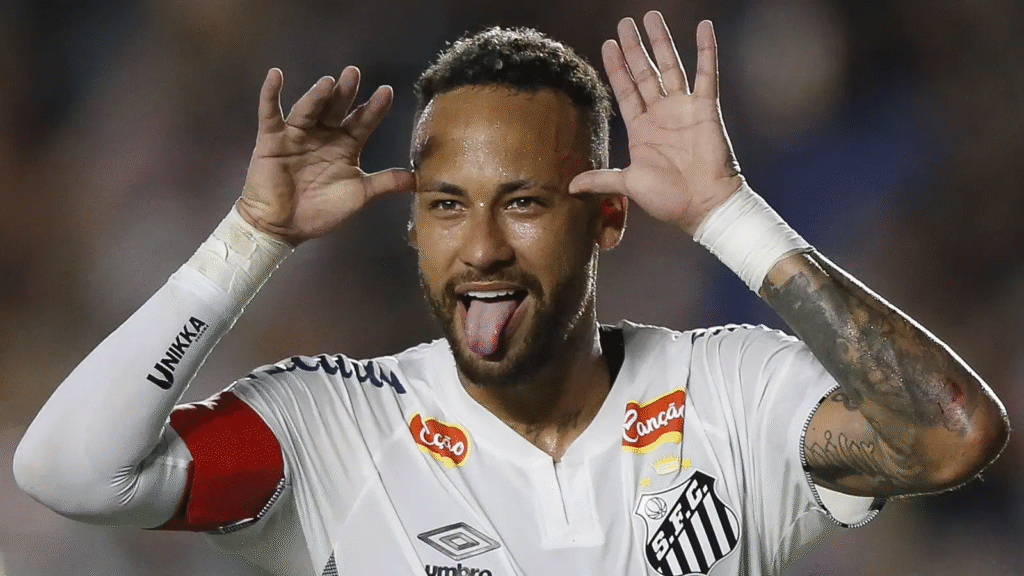 Neymar em comemoração de seu gol pelo Santos em 2025 - Foto: Getty Images