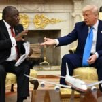 Cyril Ramaphosa e Donald Trump na Casa Branca, em 21 de maio de 2025 - Foto: Jim Watson/AFP