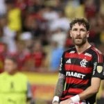 Léo Pereira comemorando o gol da classificação na Libertadores Foto: André Durão