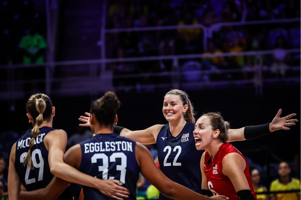 As estadunidenses tentaram reagir, mas a Itália estava disposta a ganhar a partida - Foto: Reprodução/VNL