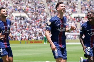 Jogadores comemoram um dos gols da partida - Foto: Reprodução/X PSG