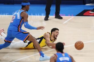 Haliburton lesionou tendão de Aquiles em jogo 7 das finais da NBA. Foto: Justin Ford/Getty Images