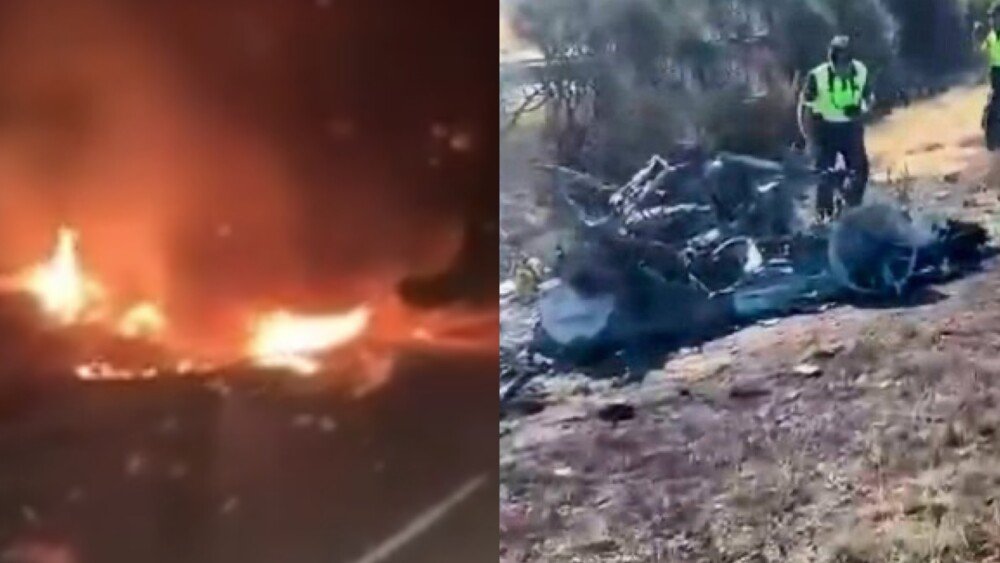 Imagens do acidente e de como ficou o carro onde estavam Diogo Jota e André Silva - Foto: Reprodução/Redes Sociais