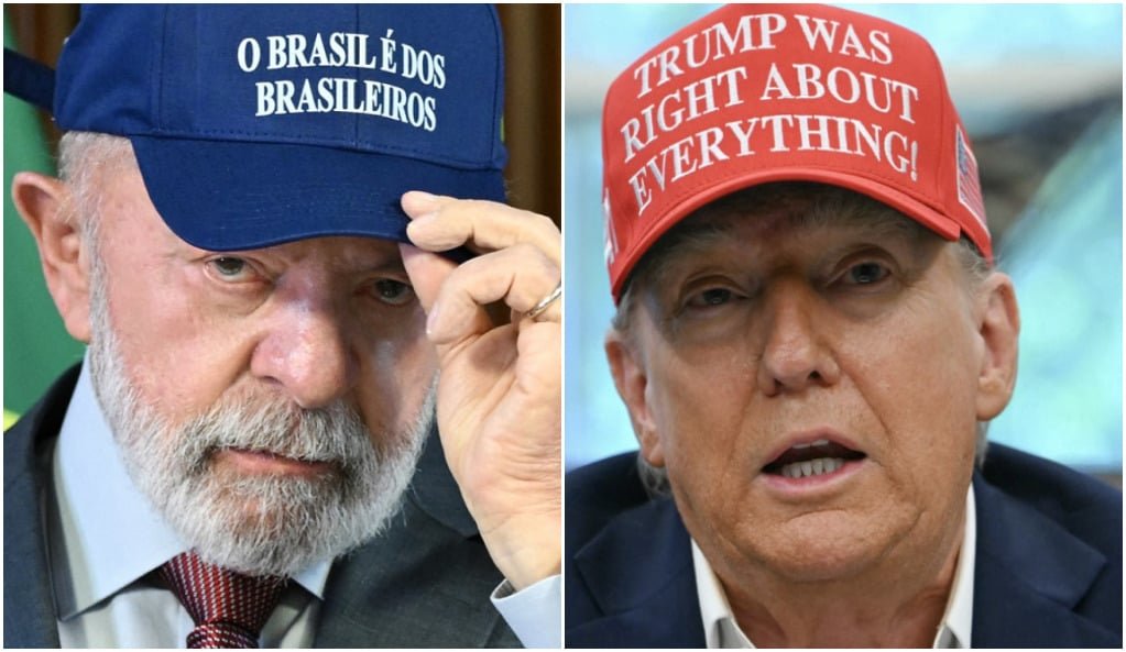 Os presidentes Lula, do Brasil, e Donald Trump, dos EUA. Fotos: Evaristo Sa SA e Andrew Caballero/Senado/AFP