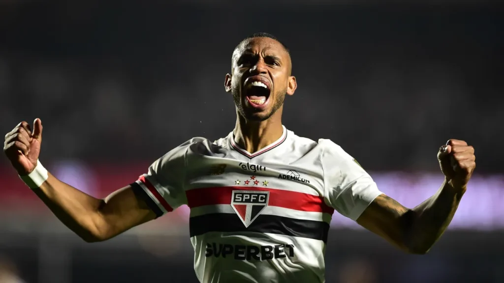 André Silva comemora gol do São Paulo sobre o Atlético Nacional no Morumbis - Foto: Reprodução/X/@LibertadoresBR