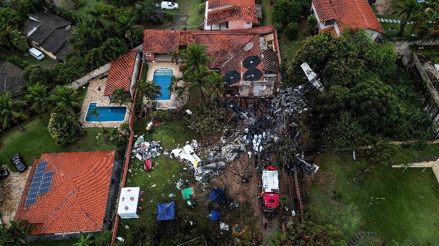 Imagem áerea do local onde avião da Voepass caiu no dia 09/08/2024 - Foto: Reprodução/Nelson Almeida