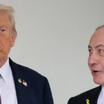 O presidente dos Estados Unidos, Donald Trump, recebe o primeiro-ministro israelense, Benjamin Netanyahu, na Casa Branca, em Washington, D.C., EUA.