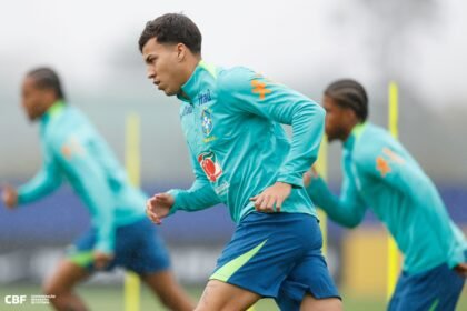 Kaio Jorge durante seu primeiro treino pela Seleção Principal, na Granja Comary - Foto: Rafael Ribeiro/CBF