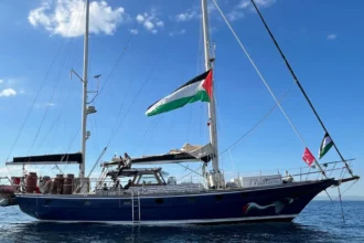 Um dos barcos da Flotilha Global Sumud.