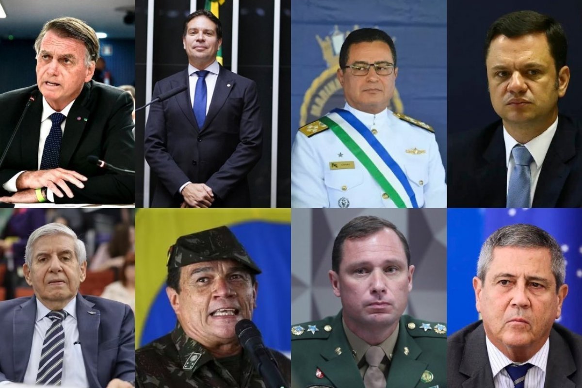 Reús acusados de serem núcleo crucial da trama golpista - Foto: Fellipe Sampaio/STF | Câmara dos Deputados | Valter Campanato/Agência Brasil | Marcelo Camargo/Agência Brasil | Ton Molina/STF | Agência Brasil | Bruno Spada/Câmara dos Deputados | Marcelo Camargo/Agência Brasil