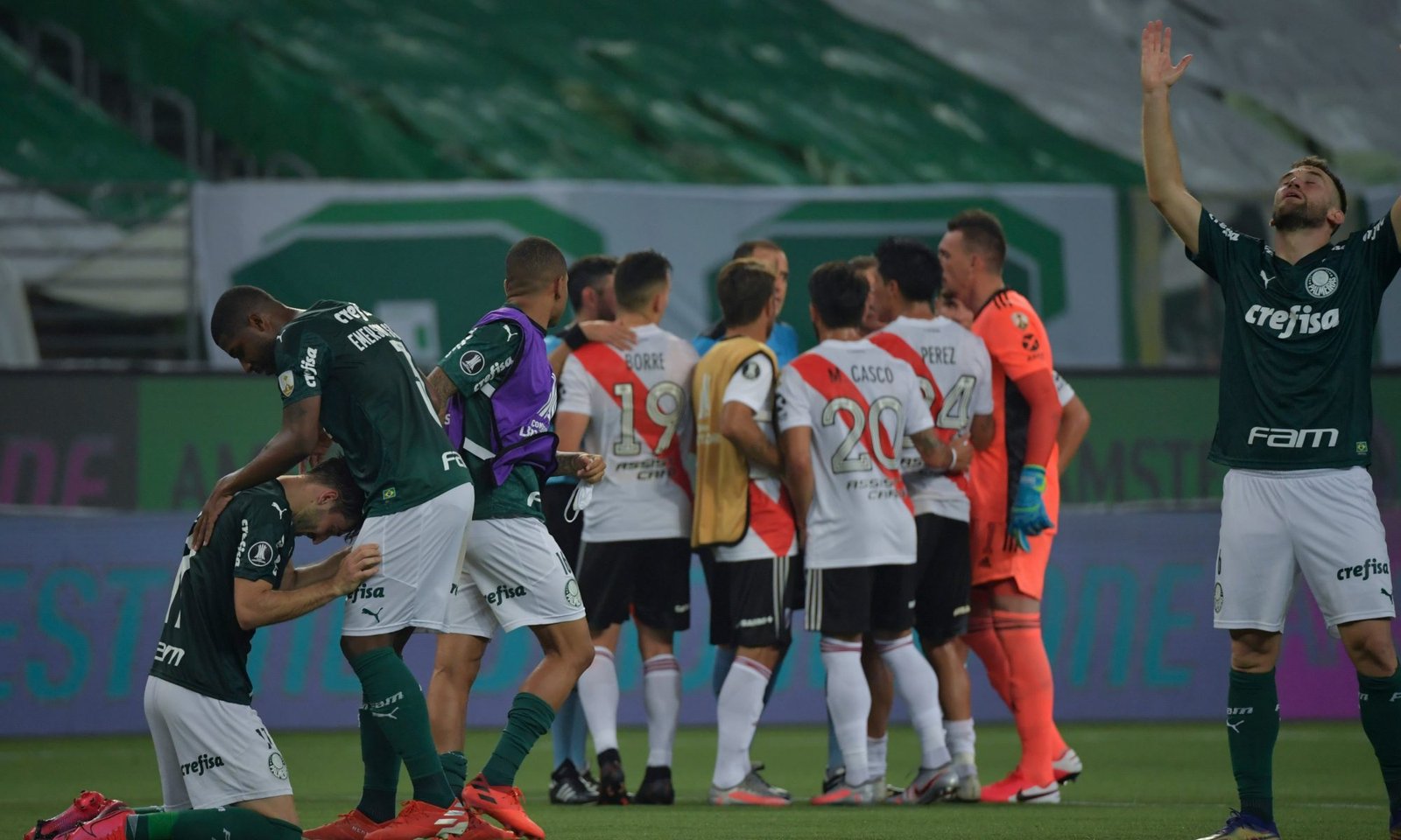 Jogadores do Palmeiras comemoram classificação à final da competição em 2020. Foto: Cesar Greco/Palmeiras