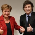 Diretora do FMI, Kristalina Georgieva, ao lado do Presidente argentino, Javier Milei.