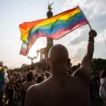 Pessoas na 41ª Parada LGBT do Christopher Street Day na rua 17 de Junho, em Berlim, Alemanha, 2019. Foto: EFE/EPA/OMER MESSINGER