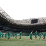 Jogadores do Palmeiras durante treino no Allianz Parque — Foto: Cesar Greco