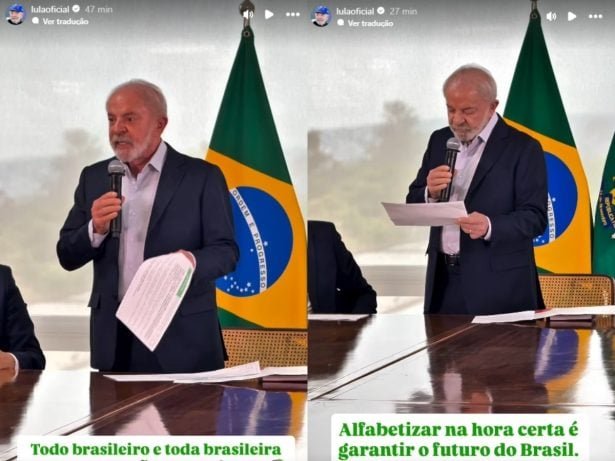 Luiz Inácio Lula da Silva sancionando a Lei que cria o Sistema Nacional de Educação (SNE) - Foto: Reprodução/Instagram
