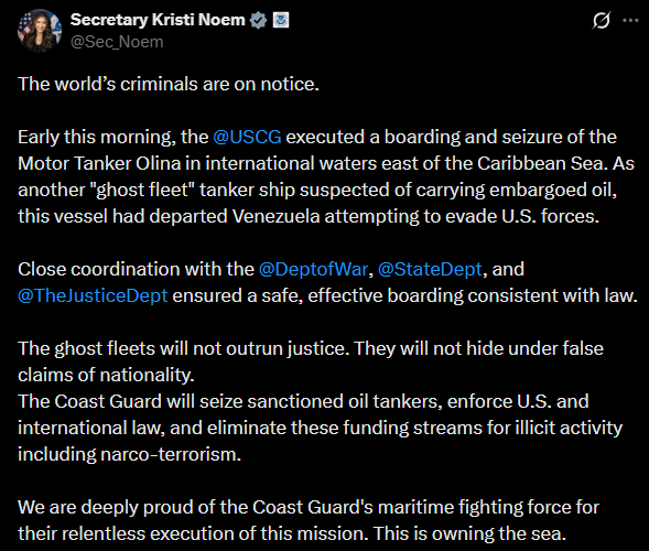 Secretária de Segurança Interna dos EUA via X - Foto: Reprodução