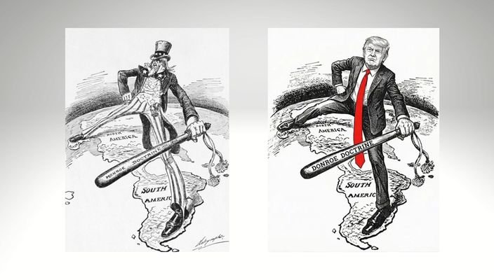 Arte em paralelo com dois distantes cenários e caminhos parecidos: Doutrina Monroe e "Doutrina Donroe"? - Foto: Reprodução/Jus.com