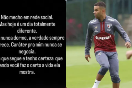 Foto 1: Mensagem publicada por Alisson em seu Instagram - Foto: Reprodução/Instagram l Foto 2: Alisson em tempos de São Paulo - Foto: Rubens Chiri/São Paulo FC