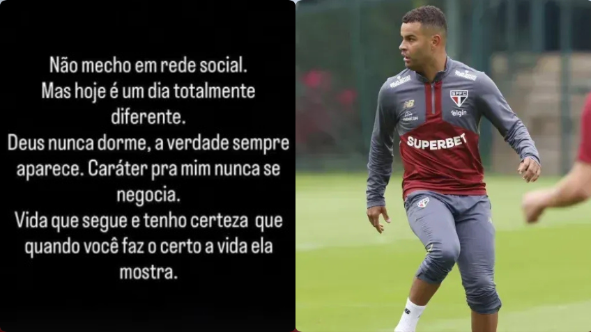 Foto 1: Mensagem publicada por Alisson em seu Instagram - Foto: Reprodução/Instagram l Foto 2: Alisson em tempos de São Paulo - Foto: Rubens Chiri/São Paulo FC