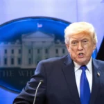 O presidente dos Estados Unidos, Donald Trump, durante coletiva na Casa Branca - Foto: Bonnie Casa Branca/Pool