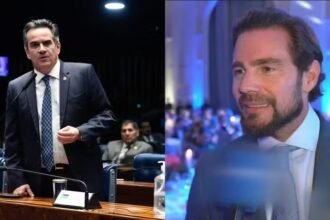 Em uma das mensagens trocadas pelo casal, Daniel Vorcaro explica quem é Ciro Nogueira (à esquerda) para a namorada - Foto: Jefferson Rudy/Agência Senado/Reprodução/TV Globo