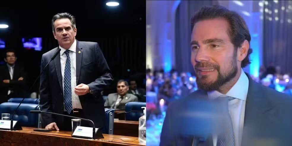 Em uma das mensagens trocadas pelo casal, Daniel Vorcaro explica quem é Ciro Nogueira (à esquerda) para a namorada - Foto: Jefferson Rudy/Agência Senado/Reprodução/TV Globo