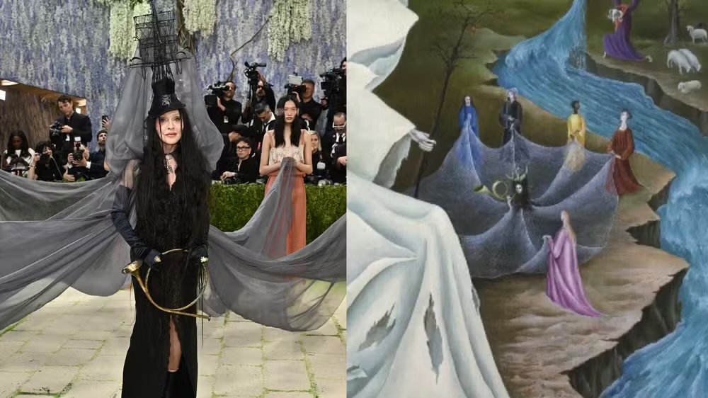 Madonna, de Saint Laurent, em referência a ‘A Tentação de Santo Antônio’, de Leonora Carrington (Foto: Reprodução/AP)
