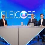 Romeu Zema (Novo) com Renata Vasconcellos e César Tralli nos Estúdios Globo - Foto: Globo/ Manoella Mello